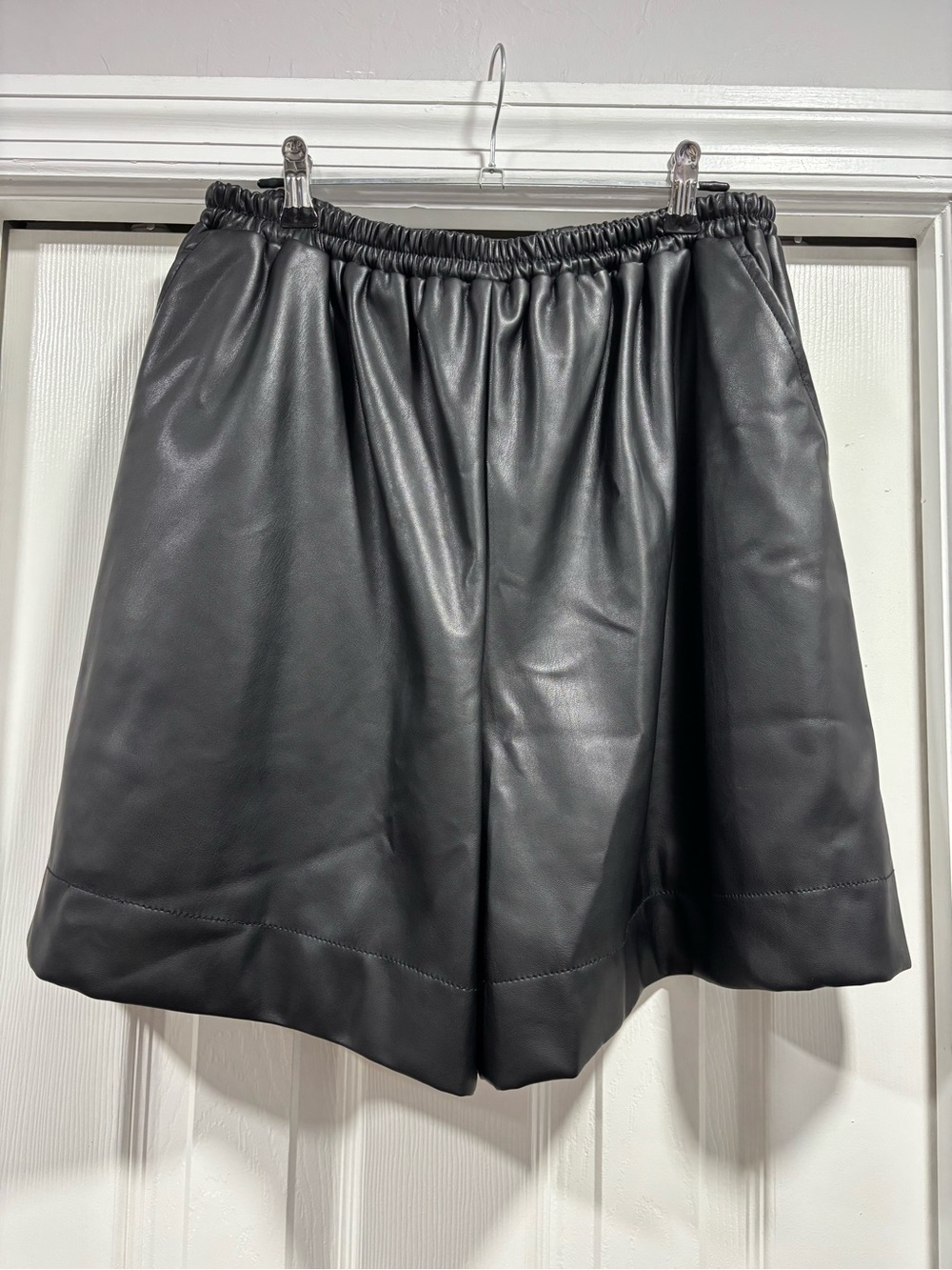 STAUD Black vegan leather Clark shorts